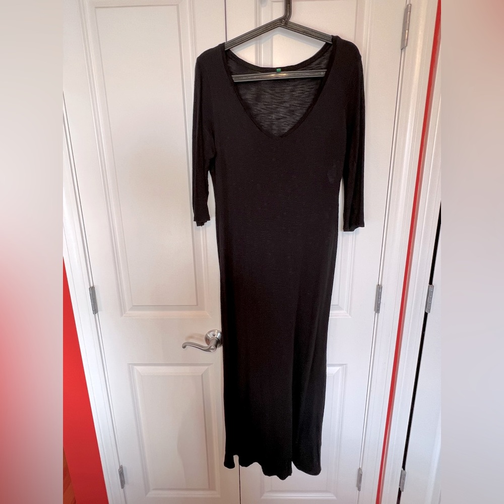 Long sleeved, wide V neck long dress